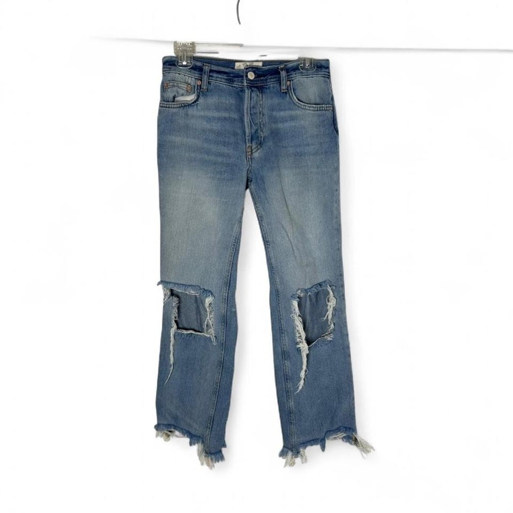 Free People Maggie Mid-Rise Straight-Leg Cropped Jeans Blue Sz 25